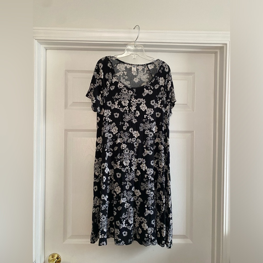 girls black with white flowers swing dress by old navy